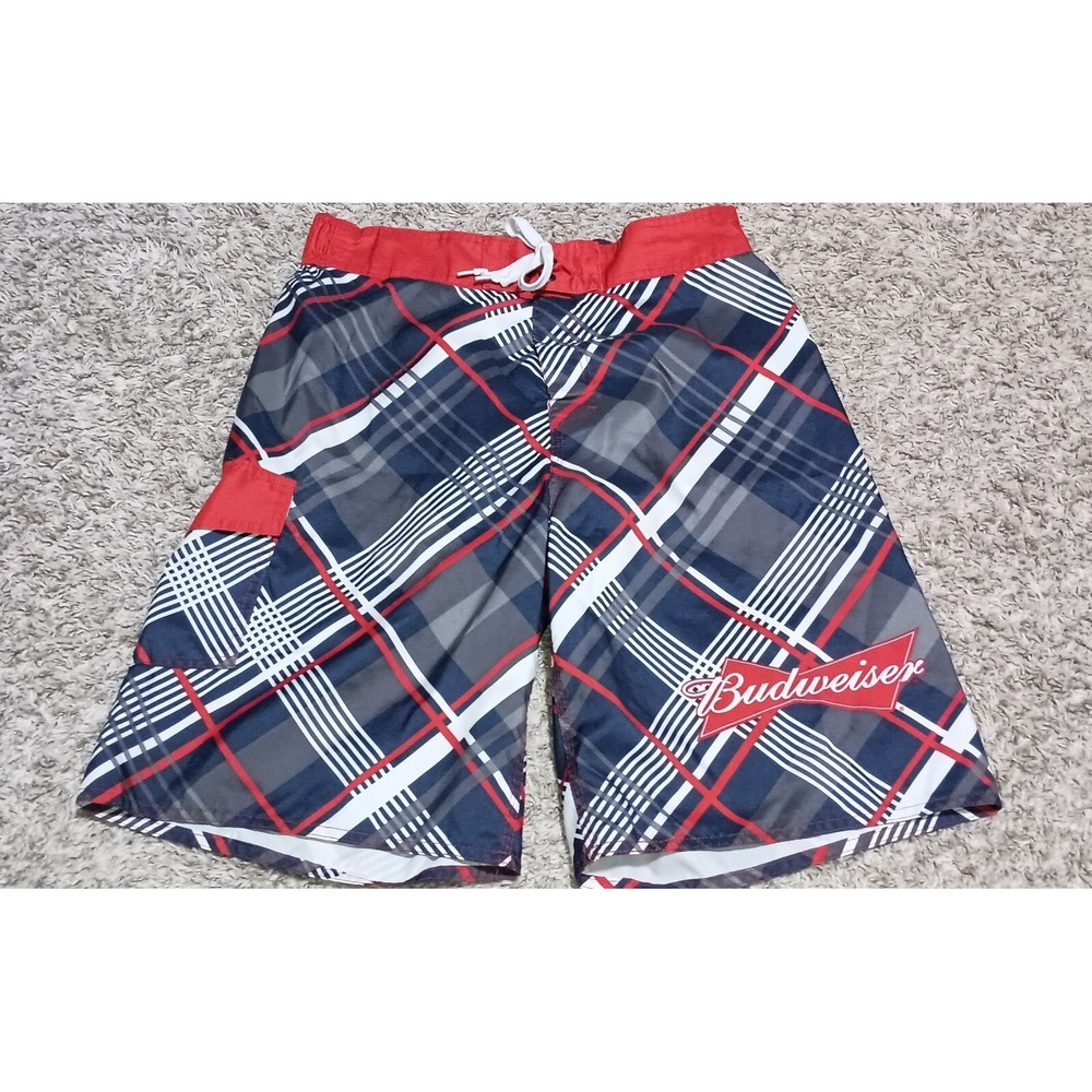 Men's Budweiser Boardshorts Size 34 Color Blue Red White Beer Summer Beach